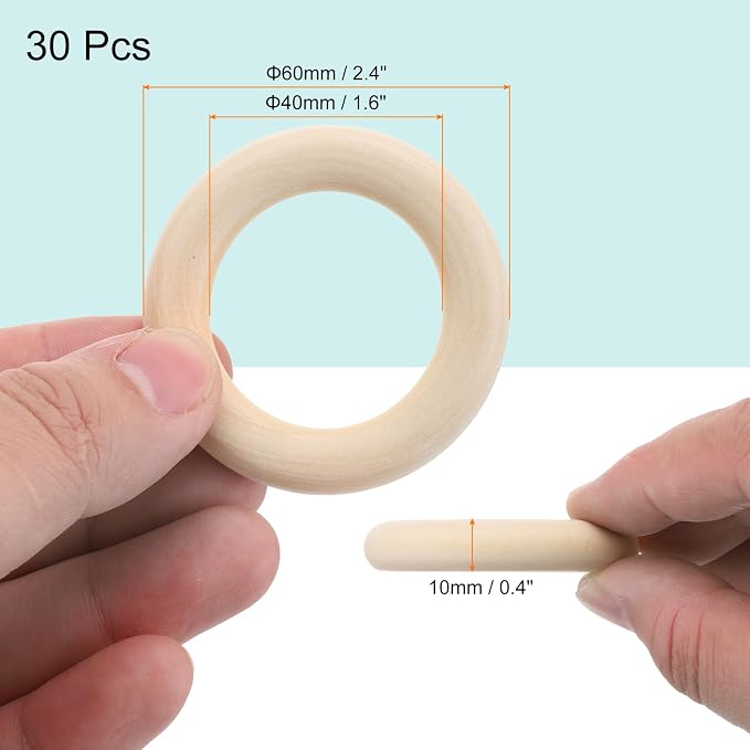 MECCANIXITY 30pcs 2.4" Unfinished Wooden Rings Smooth Natural Wood Macrame Rings - Image 2