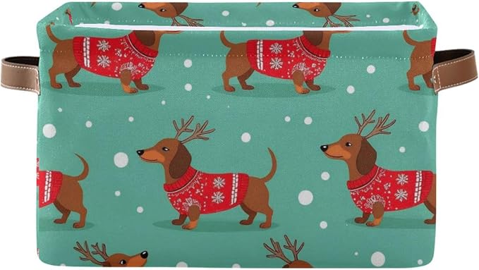 Pfrewn Christmas Winter Storage Basket Dutch Hound Dog in Christmas Pullover - Image 2