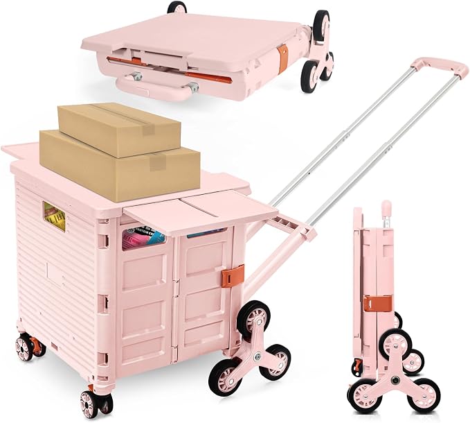 Foldable Utility Cart with Stair Climbing Wheels, Collapsible Rolling Crate by ZIYOULANG