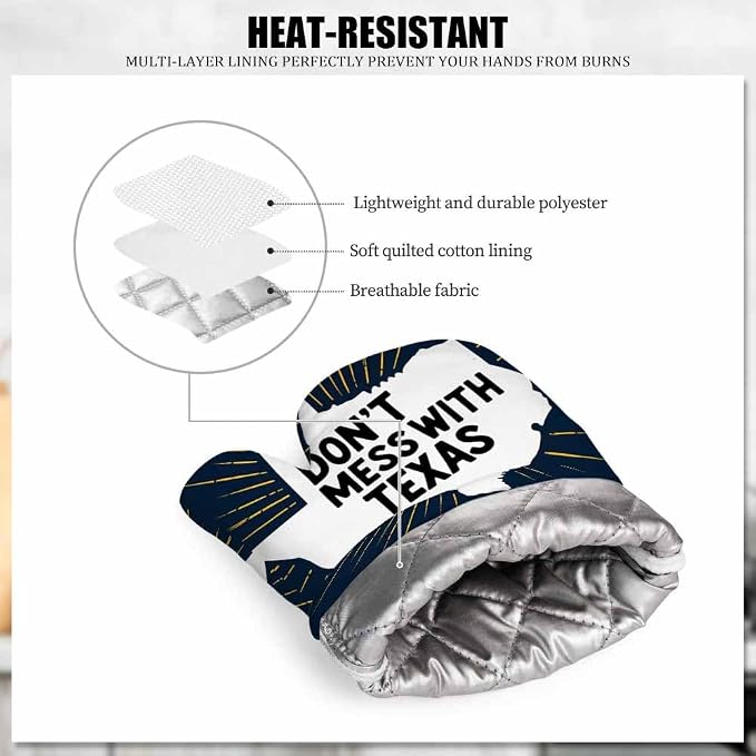 Mxocom Don't Mess with Texas Oven Mitt and Pot Holder with Silicone Cool Quote - Image 5