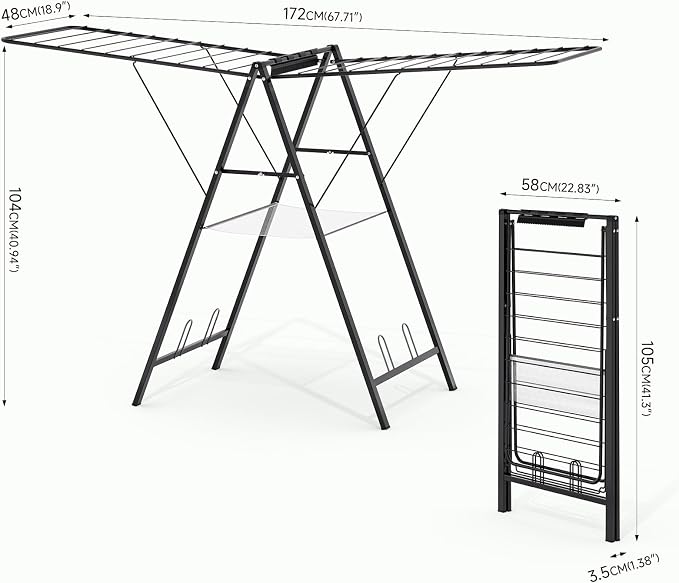 APEXCHASER Foldable Clothes Drying Rack, Metal Laundry Drying Rack Collapsible - Image 2