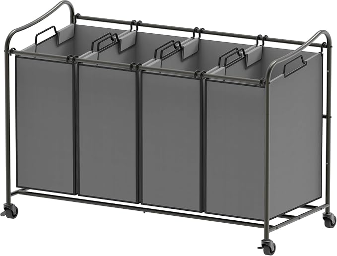 Simple Houseware 4-Bag Heavy Duty Laundry Sorter Rolling Cart, Dark Grey by SimpleHouseware