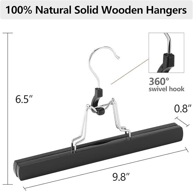 AMKUFO 12 Pack Black Wooden Pants Hangers - Image 3