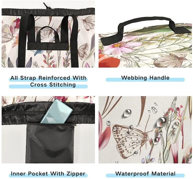 VIGTRO Laundry Bag Backpack Hamper Basket Large Heavy Duty Summer Flower Plant - Image 3
