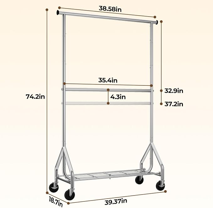 Heavy Duty Clothes Rack, Double Rod Clothing Rack - Image 7