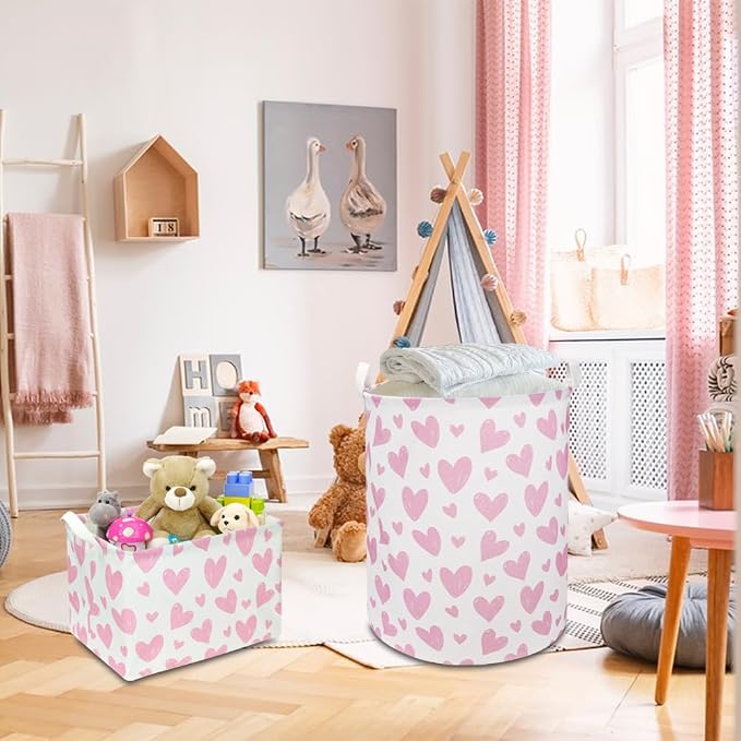 Pink Heart Laundry Hamper, Laundry Basket, Girls Nursery Hamper, Waterproof - Image 2