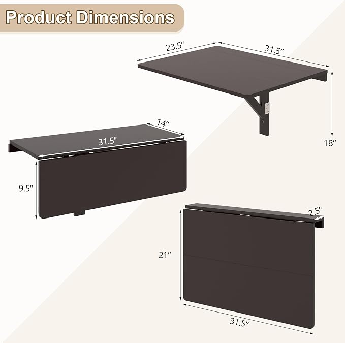 Wall Mounted Folding Desk, Fold Down Drop Leaf Table, Wood Laundry Floating Desk - Image 3