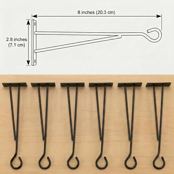 8" Hanging Plant Hooks, Rust-Proof Metal Wall Brackets - Image 4