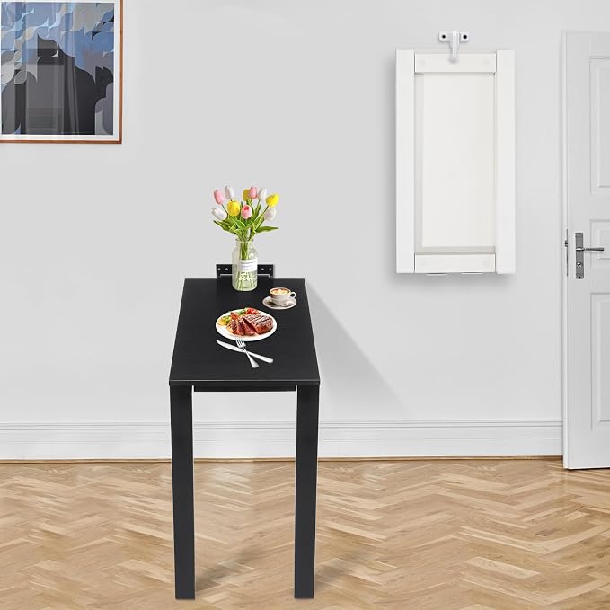 Wall Mounted Folding Dining Table, 30in L Wood Drop-Leaf Desk - Image 5