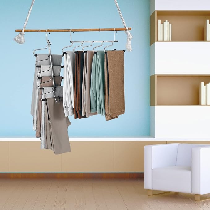 4 Pack Magic Pants Hangers Space Saving Heavy Duty Slacks Jeans Trouser Hanger - Image 6