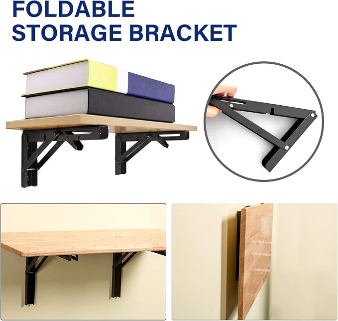 Folding Shelf Brackets, 20 Inch 4 Pcs Folding Shelf Hinge Heavy Duty Shelf - Image 6