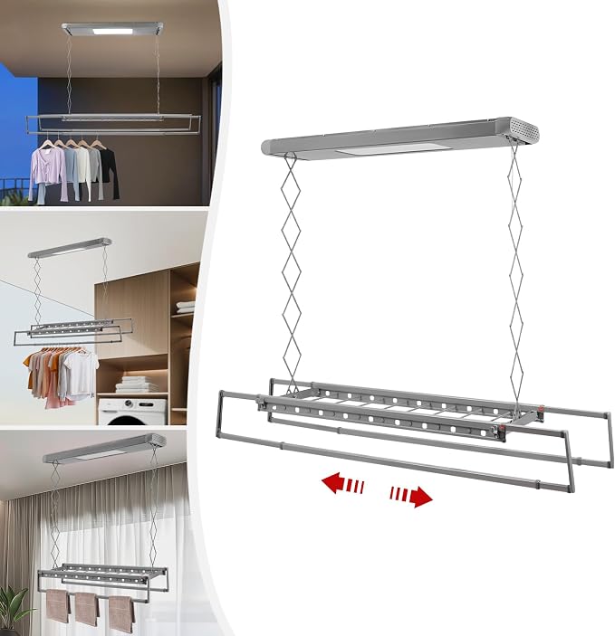 Electric Retractable Airing Rack Gray, Ceiling Clothesline 77lbs Load, Ceiling - Image 5