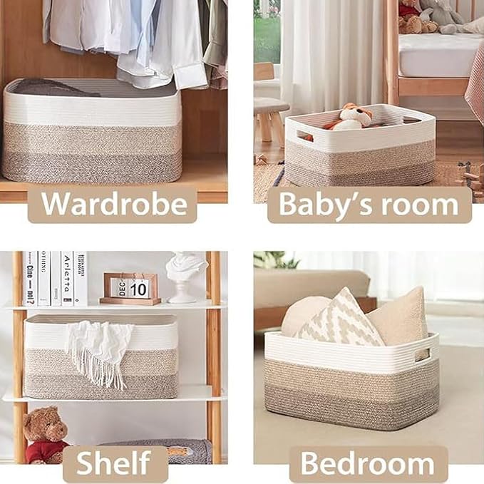 Large Woven Basket, Qtopun Cotton Rope Storage Organizer - Image 5