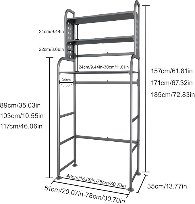 Over Washer Storage, 3 Tier Expandable Washer and Dryer rack, Laundry Room - Image 3