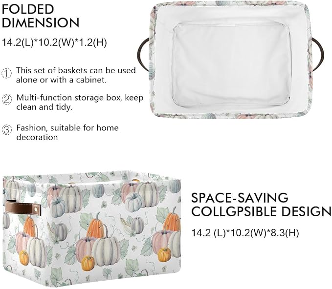 Fall Pumpkin Storage Basket Fabric Kitchen Baskets Autumn Maple Leaves Open - Image 3