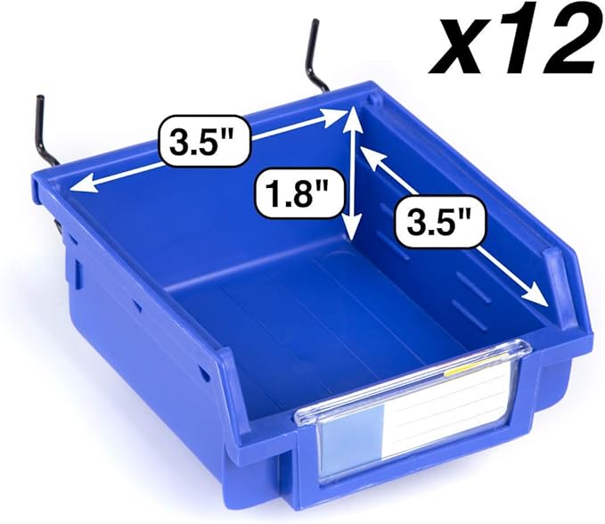 Pegboard Bins - 12 Pack Blue - Hooks to Any Peg Board - Organize Hardware - Image 2