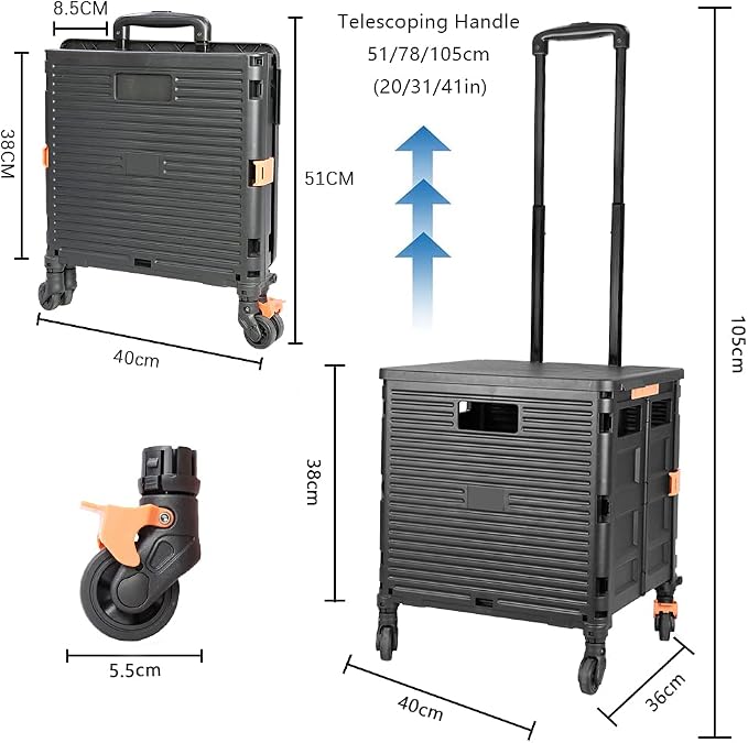 FELICON SELORSS Foldable Utility Cart Folding Portable Rolling Crate Handcart - Image 7