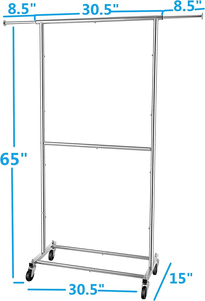 Simple Trending Double Rod Clothing Garment Rack, Rolling Clothes Organizer on - Image 7