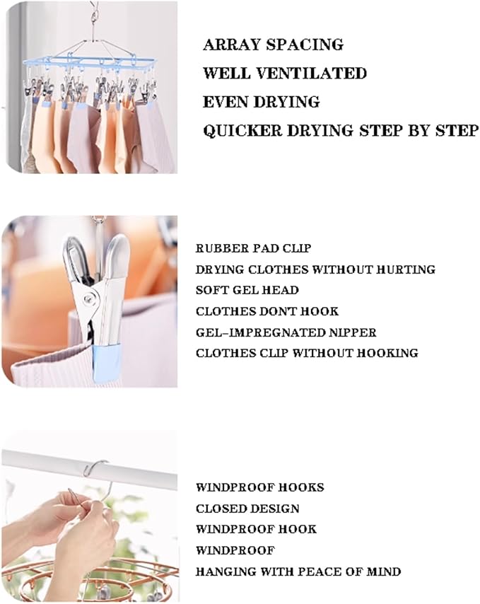 Aluminum Drying Rack with 18 Clips, Windproof Hook, Drip Drying Hanger - Image 3