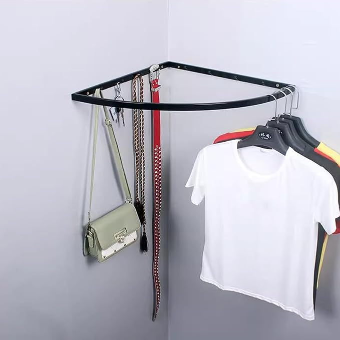 Iron Clothes Hanging Bar for Corner, Wall Mount Garment Clothing Storage Rack - Image 8