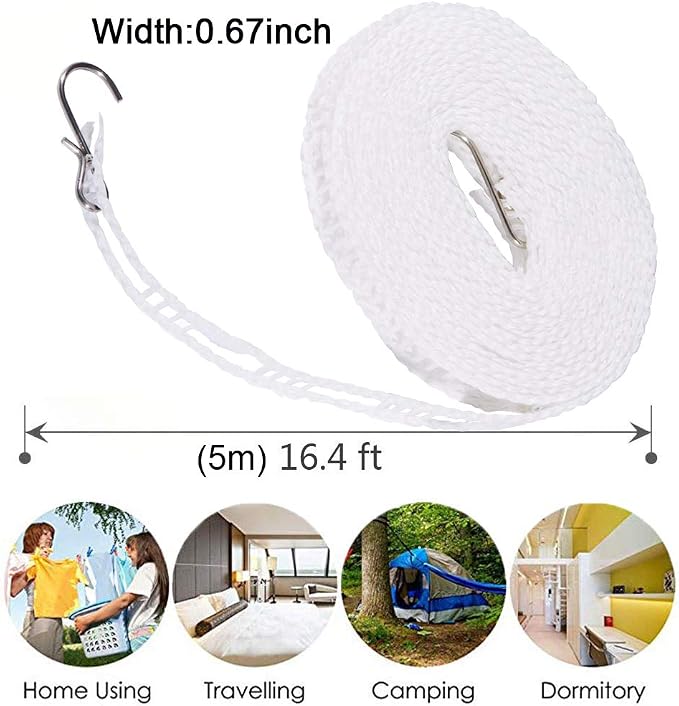Clothesline 5m 1.64ft Length 2 Pack Camping Red White Clothes Drying Rope - Image 2