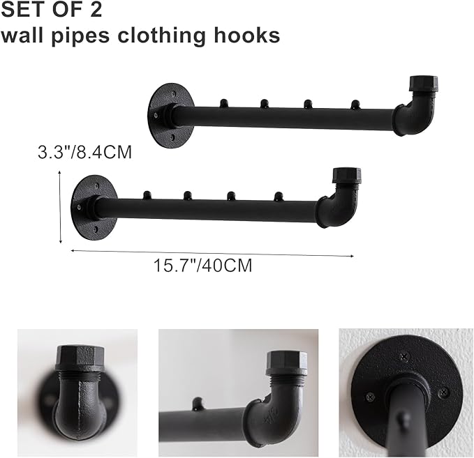 Industrial Wall Pipe Clothes Bar - Image 3