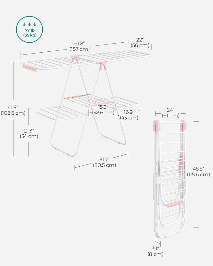 SONGMICS Clothes Drying Rack, Foldable 2-Level Laundry Drying Rack, - Image 6
