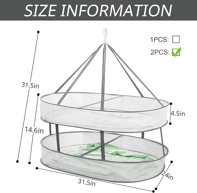 2 Tier Clothes Drying Rack Foldable, 31.5" Mesh Clothes Hanging Dryer, Space - Image 7