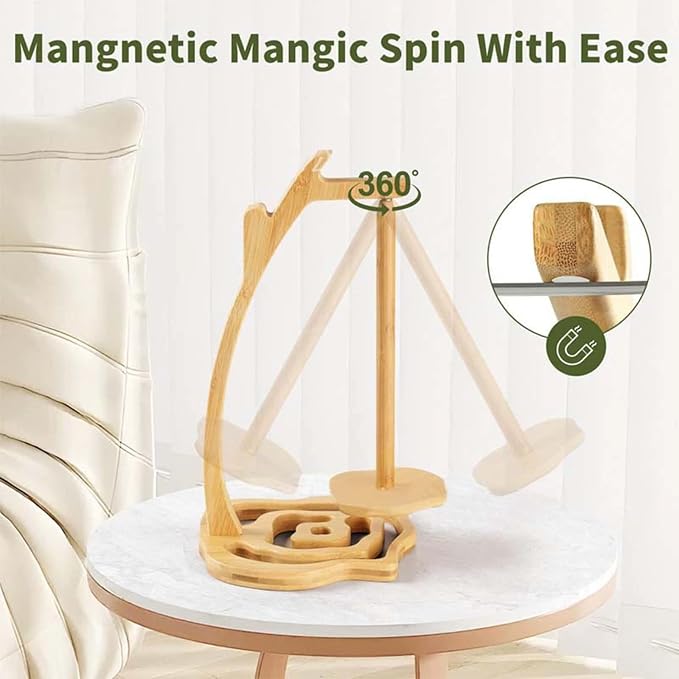 Joyeee Magnetic Rotating Pendulum Yarn Ball Dispenser Stand, Wooden Spinning - Image 3