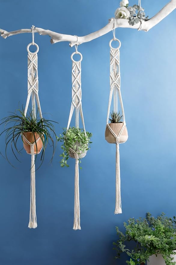 Mkono 3 Pack 39 Inch Macrame Plant Hangers Indoor Wall Hanging Planter Basket - Image 4