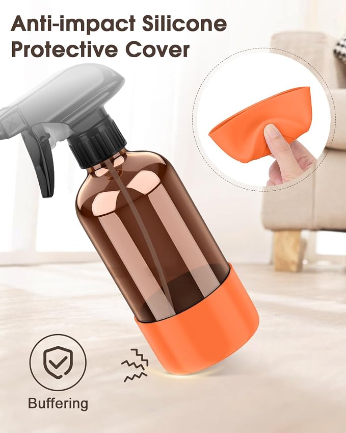 Glass Spray Bottle with Silicone Sleeve Protection, Amber Glass Spray Bottle Set - Image 4