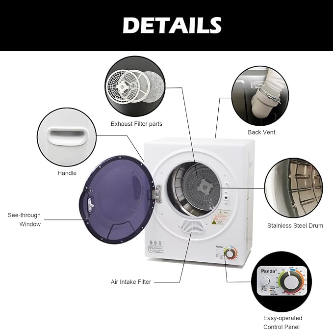 Panda Portable Clothes Dryer – 1.5 cu.ft Compact Electric Dryer, Stainless - Image 5