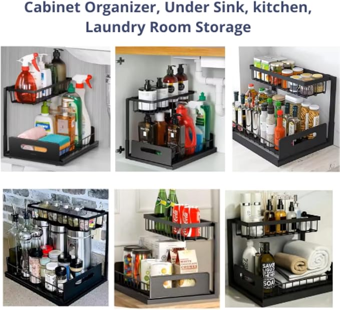 Under Sink Organizer 2-Pack – Sliding 2-Tier Metal Storage Rack, Pull-Out - Image 5