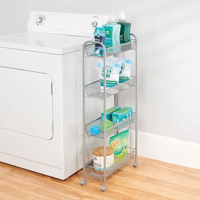 mDesign Slim Steel Metal Rolling Utility Cart Storage Organizer Trolley - Image 2