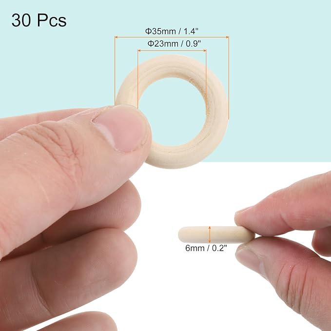 MECCANIXITY 30pcs 1.4" Unfinished Wooden Rings Smooth Natural Wood Macrame Rings - Image 2