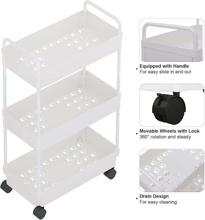 Buzowruil Rolling Storage Cart 3 Tier Organizer Mobile Shelving Unit Storage - Image 9
