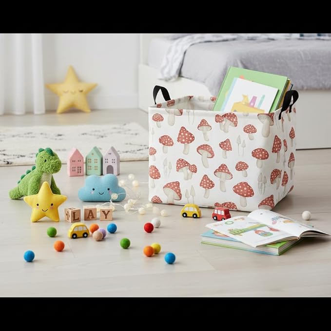 HIYAGON Rectangular Kids Basket Baby Girl Basket Fabric Storage Bin Organizer - Image 6