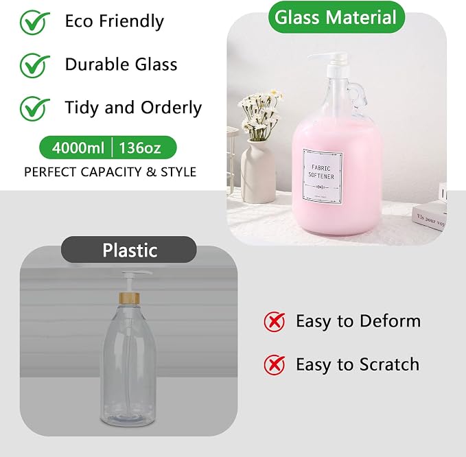 2pcs Glass Liquid Laundry Detergent Dispenser-1 Gallon Glass Pump Bottle - Image 3