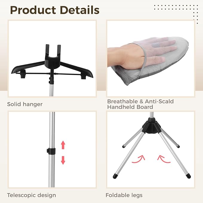 Steamer Stand for Clothes, Includes Handheld Ironing Board, Foldable Clothes - Image 4