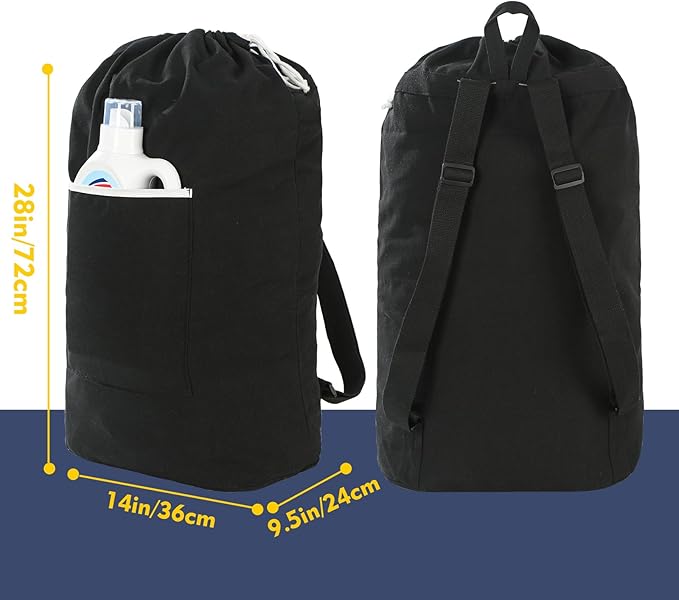Canvas Laundry bag, Washable Laundry backpack, Adjustable Straps, Large Front - Image 2