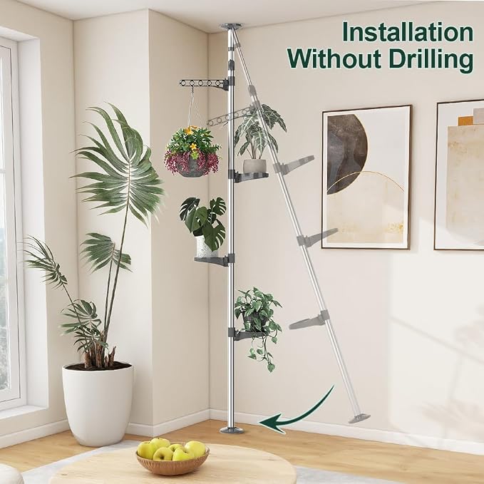 Hershii 5-Layer Indoor Plant Stand Pole Spring Tension Rod Corner Flower - Image 5