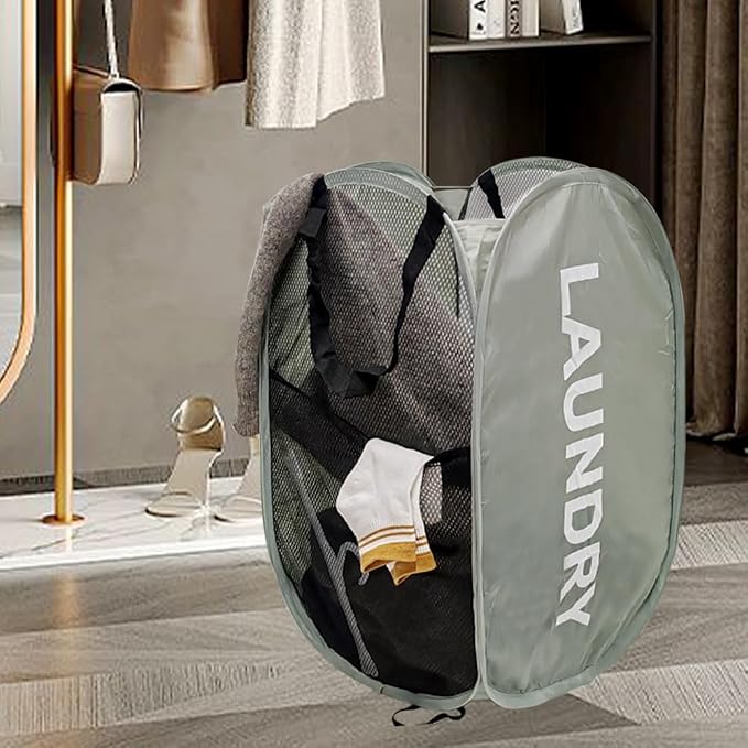 Mesh Popup Laundry Hampers, Collapsible Laundry Baskets, 2 Pack Dirty Clothes - Image 7