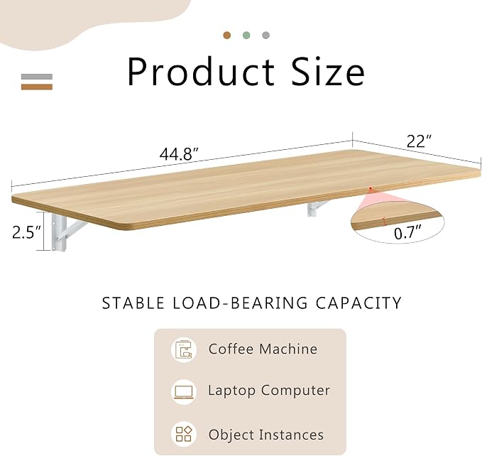Wall Mounted Folding Table 45”L x 22”W, Space-Saving Desk - Image 2