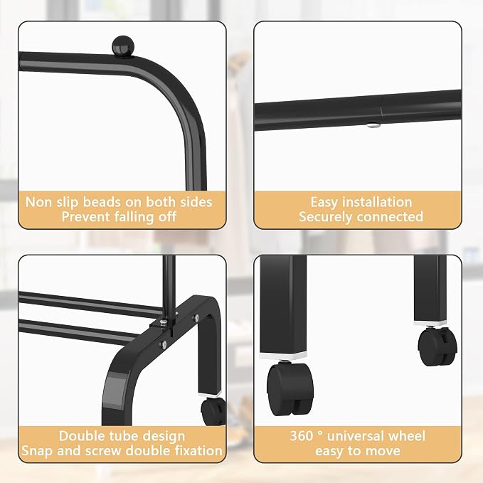 Rolling Clothes Rack Metal Clothing Rack - Image 7
