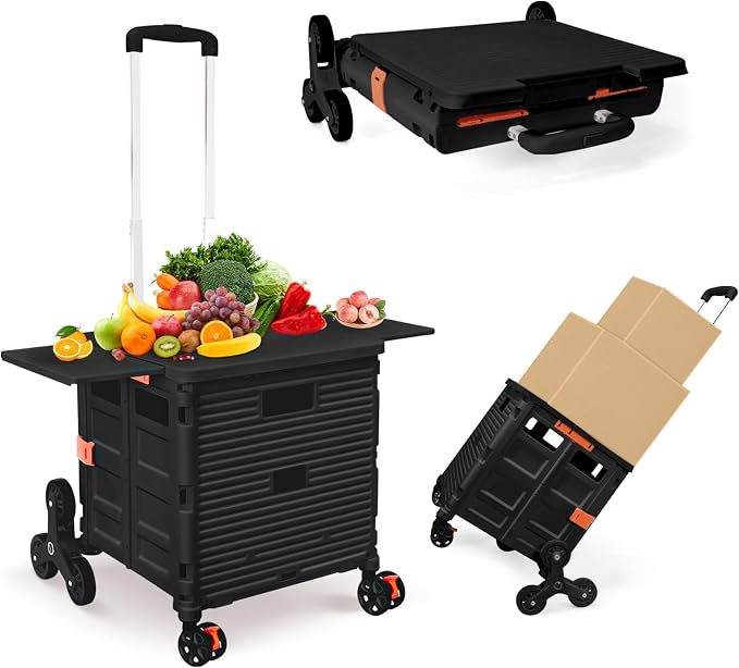 Foldable Utility Cart with Stair Climbing Wheels, Collapsible Rolling Crate by ZIYOULANG