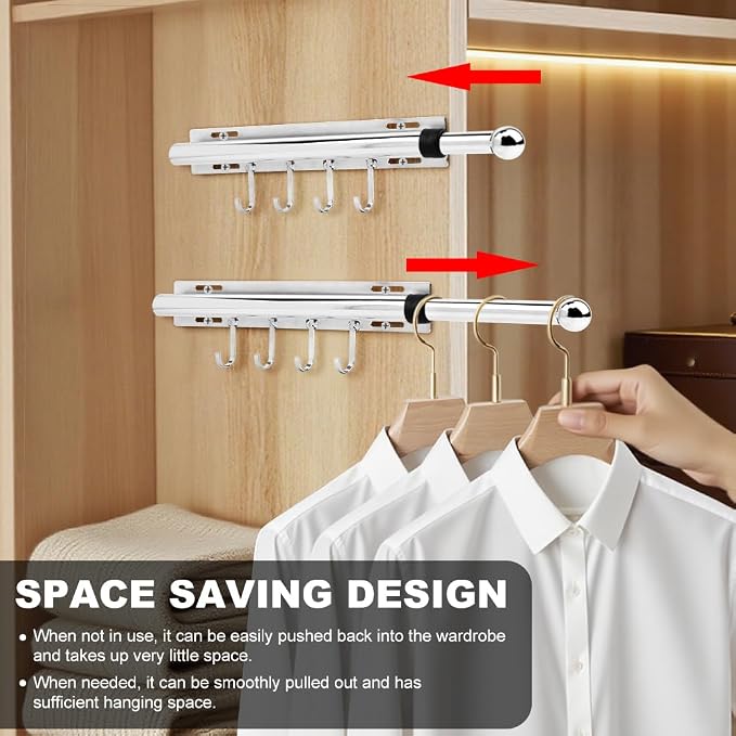 12 Inch Valet Rod for Closet Pull Out, Retractable Slide Out Clothes Hanger - Image 6