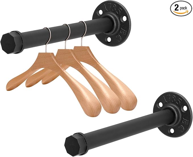 2 Pcs 8 Inch Industrial Pipe Clothes Rack DIY Wall Mounted, Heavy Duty Rustic by Jeasor