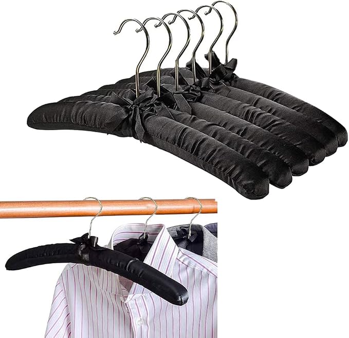 15 Inch Large Black Satin Padded Hangers by Zicobox