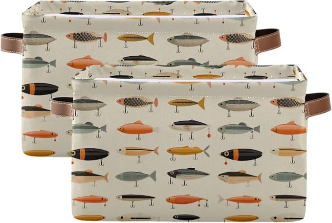 Pfrewn Storage Basket Bins Foldable Fish Fishing Rod Baits Laundry Hamper Box - Image 2
