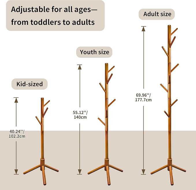 VaeFae Bamboo Coat Rack Stand, Free Standing Hall Tree - Image 3